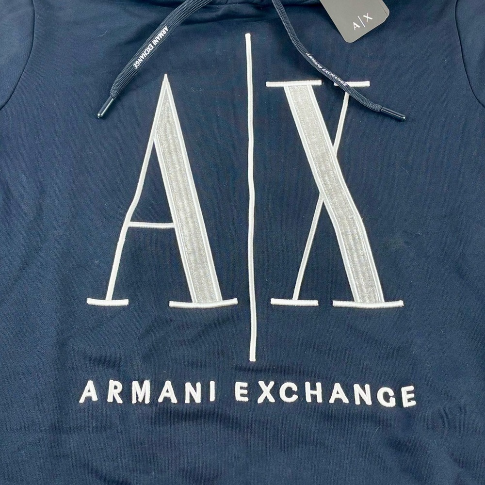 NWT Armani Exchange Men's Navy Embroidered Hoodie Sweatshirt Small - Picture 2 of 4